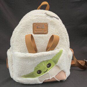 Disney Parks Loungefly Star Wars Baby Yoda Grogu Sherpa Fuzzy Backpack Rare